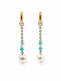 Amazonite & Freshwater Pearl Huggie Earrings