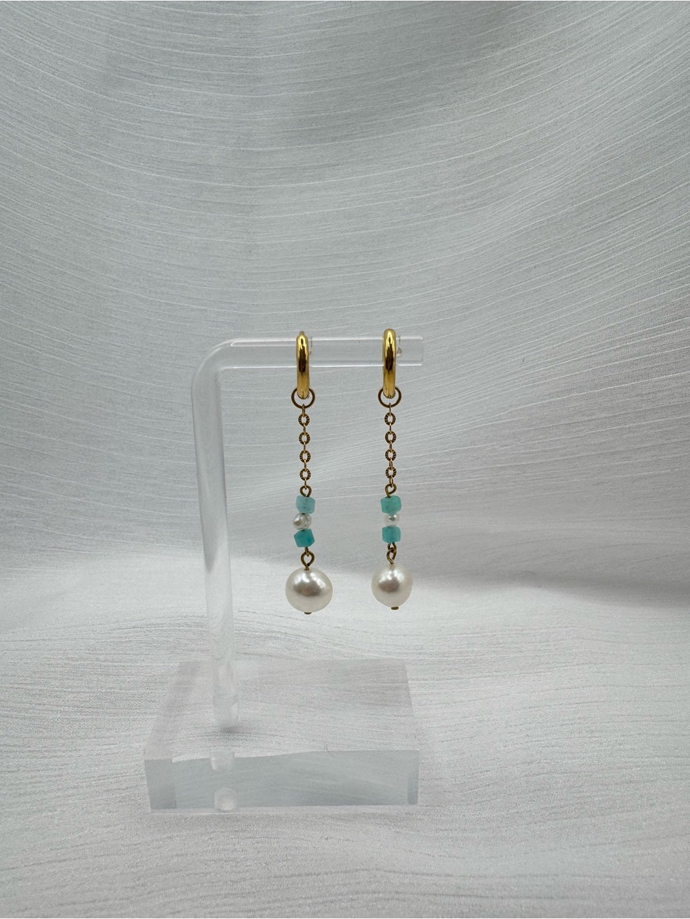 Amazonite & Freshwater Pearl Huggie Earrings