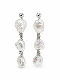Triple Freshwater Pearl Dangle Stud Earrings