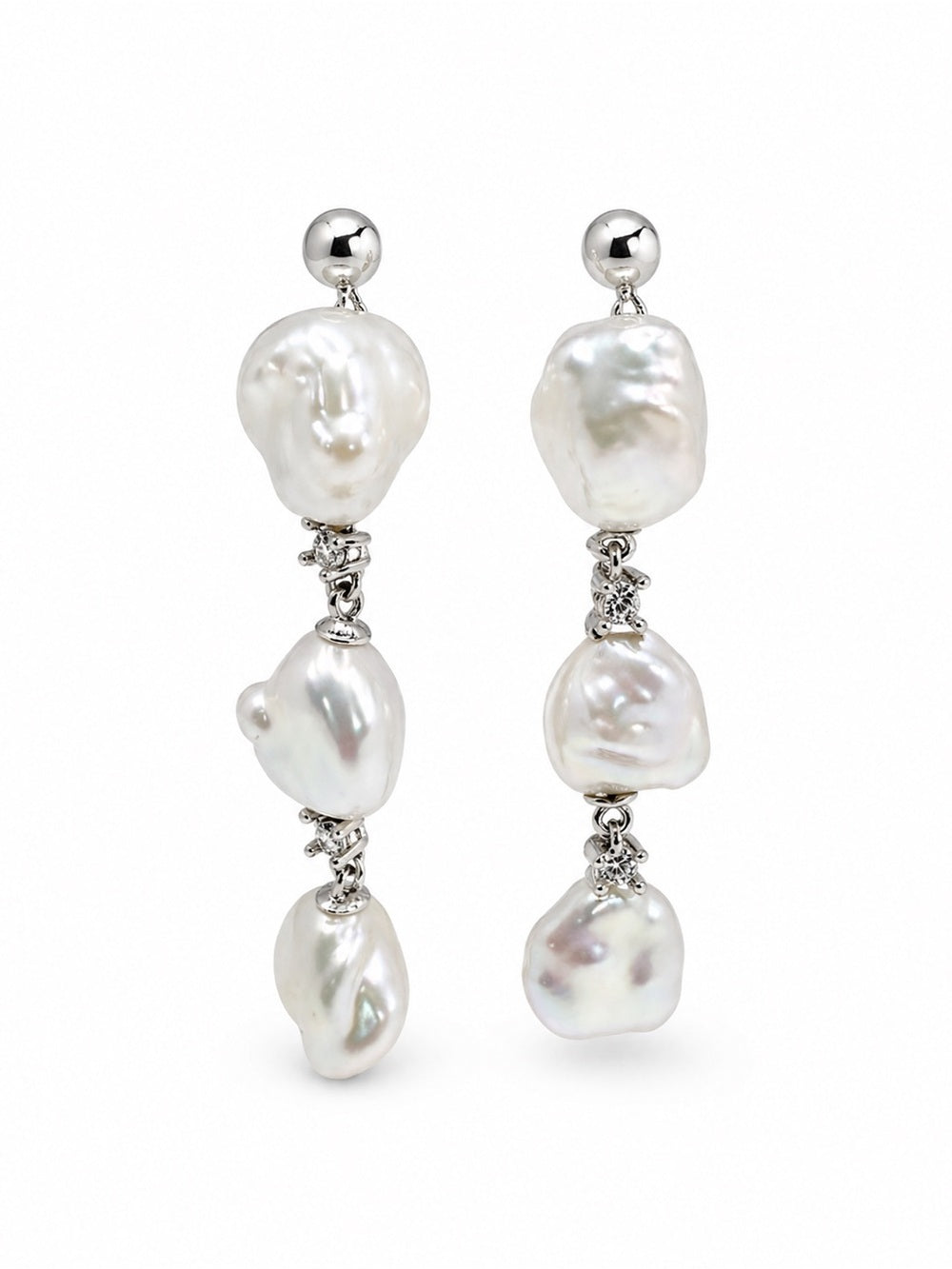 Triple Freshwater Pearl Dangle Stud Earrings