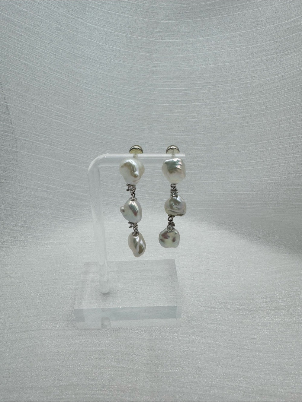 Triple Freshwater Pearl Dangle Stud Earrings