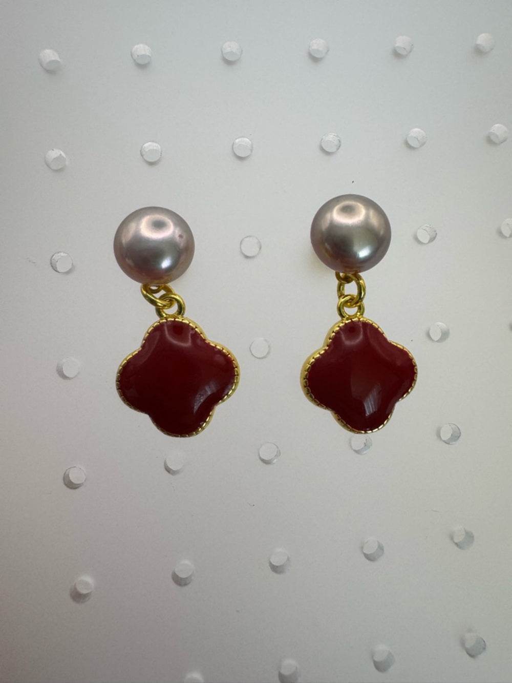 Freshwater Pearl Clover Dangle Earrings