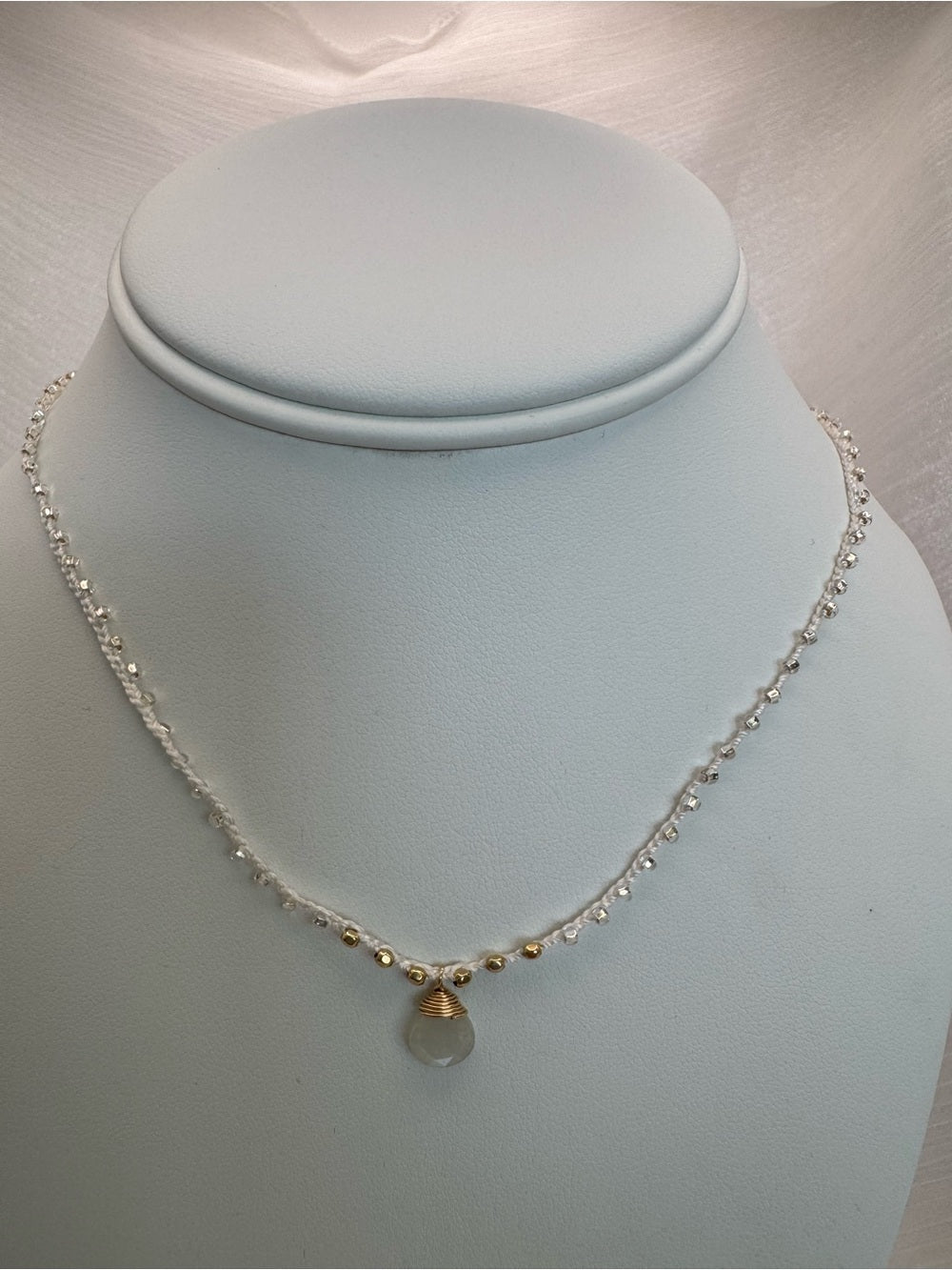 White Flash Moonstone Silkdrop Necklace
