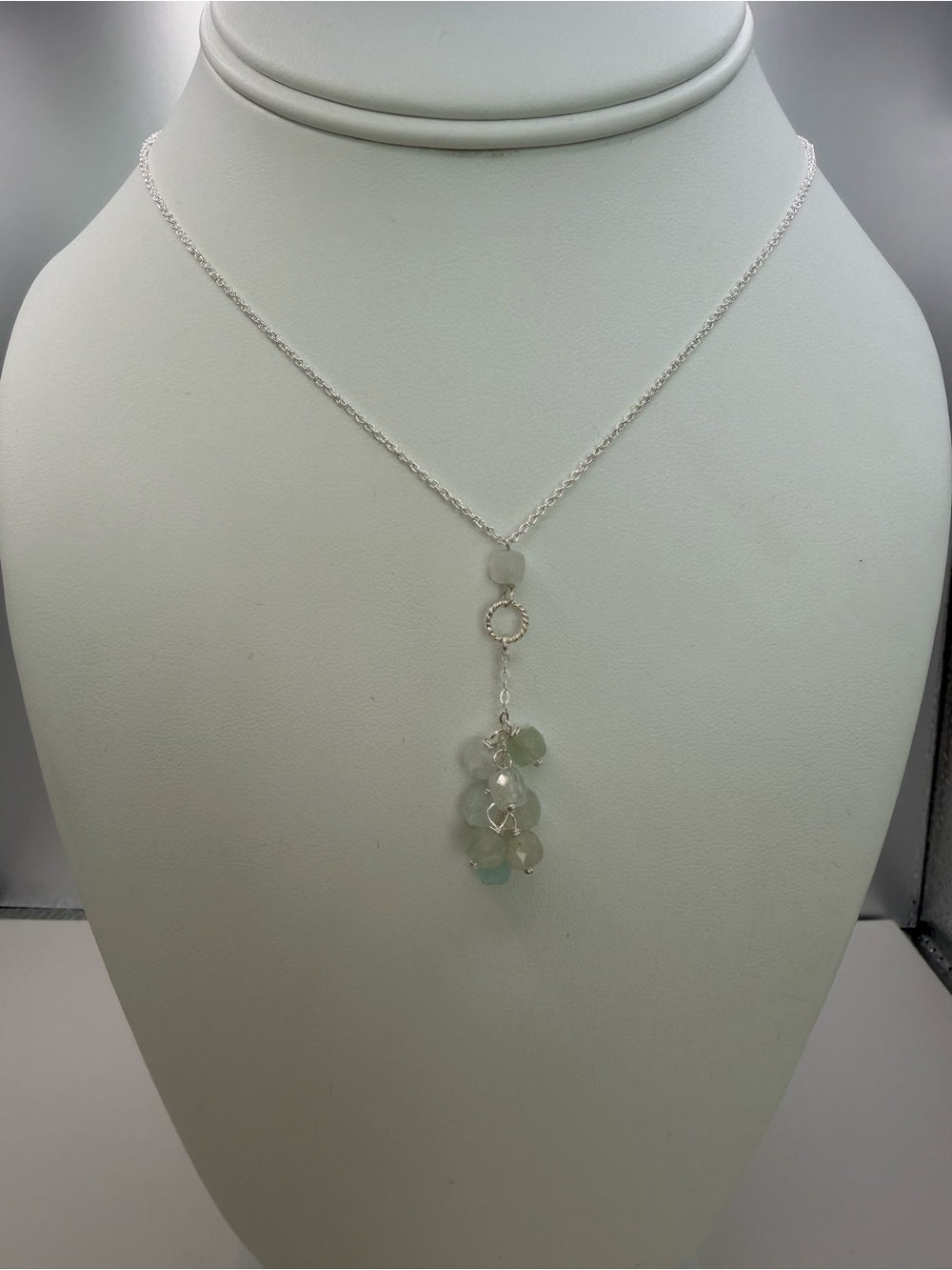 N0016 Aquamarine Cluster Lariat Necklace