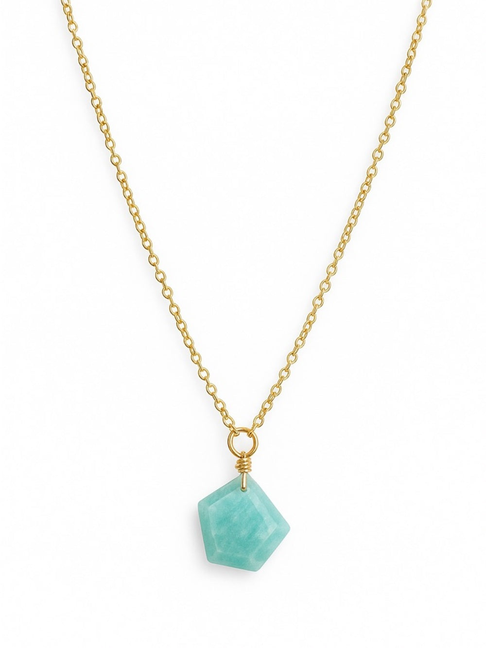 N063 Amazonite Hexagon Gold Necklace