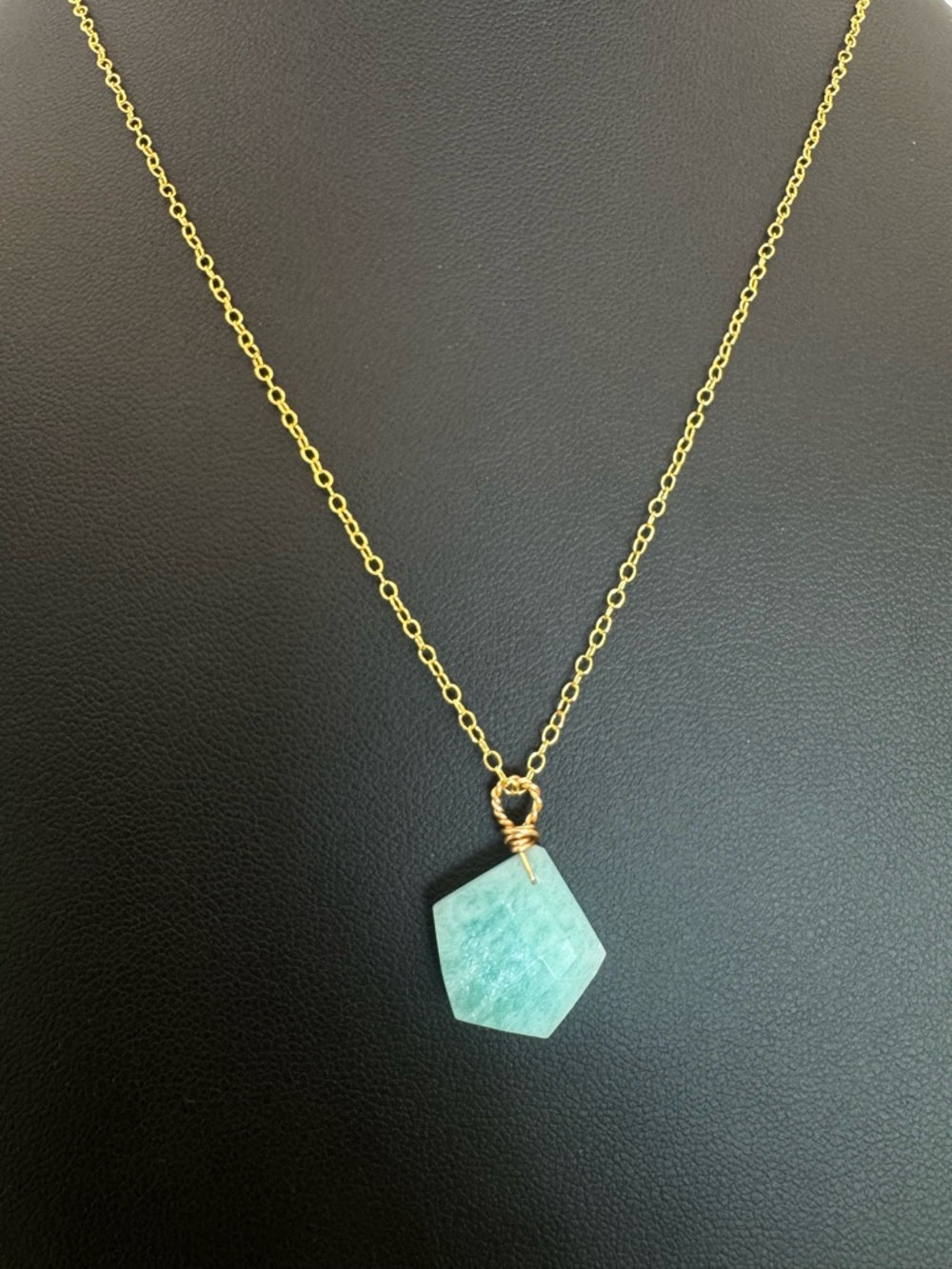N063 Amazonite Hexagon Gold Necklace