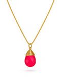 N0040 Pink Chalcedony Teardrop Gold Necklace