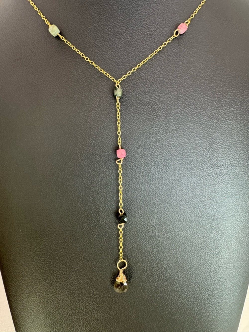 L021 Rainbow Tourmaline Gold Lariat