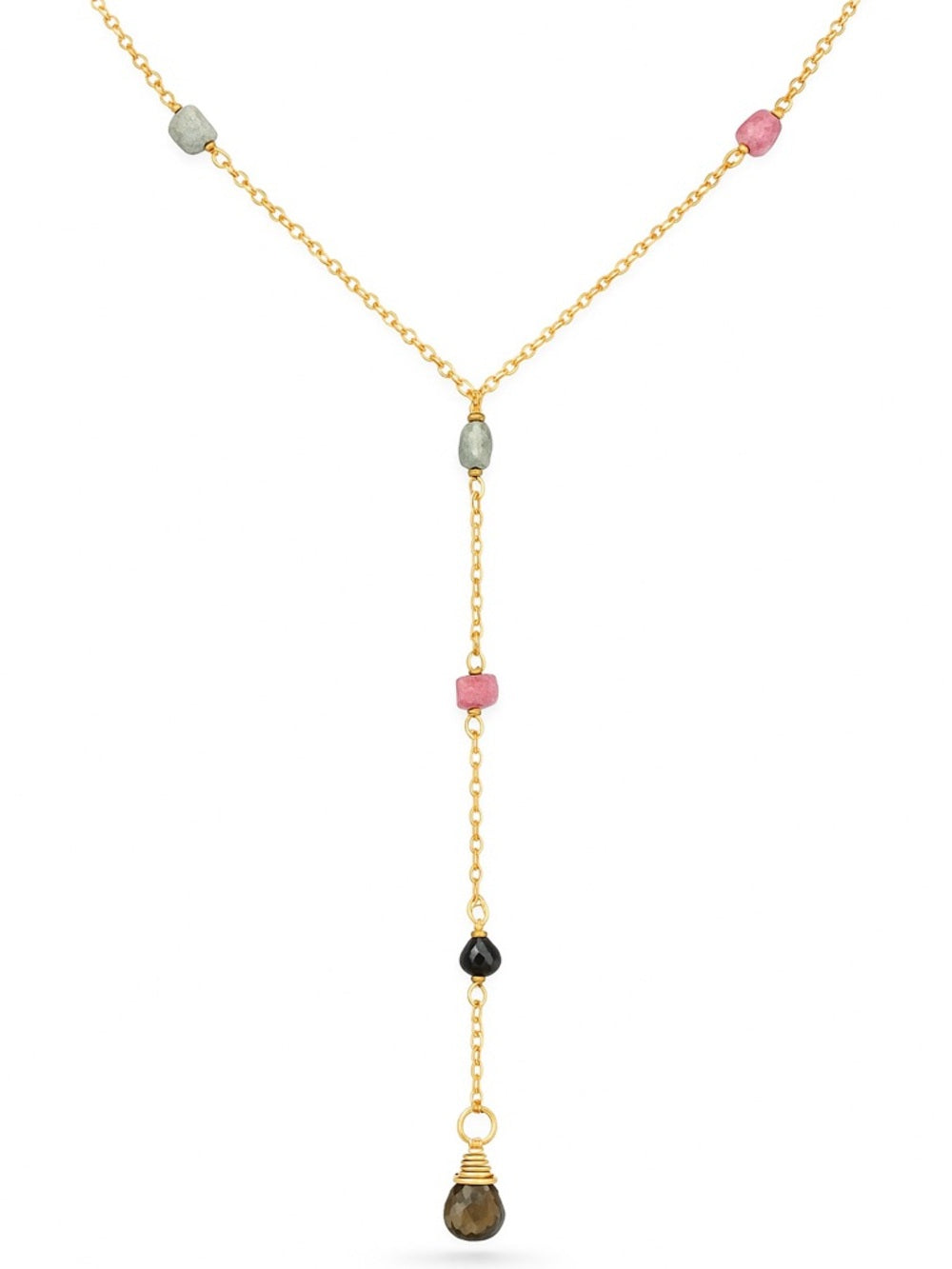 L021 Rainbow Tourmaline Gold Lariat