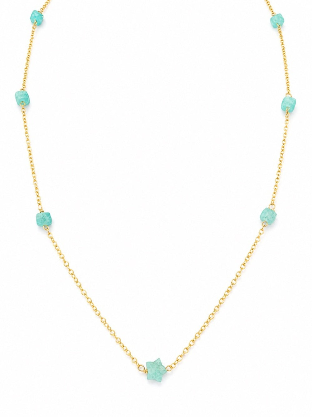 N024 Amazonite Star and Cube Station Gold Necklace