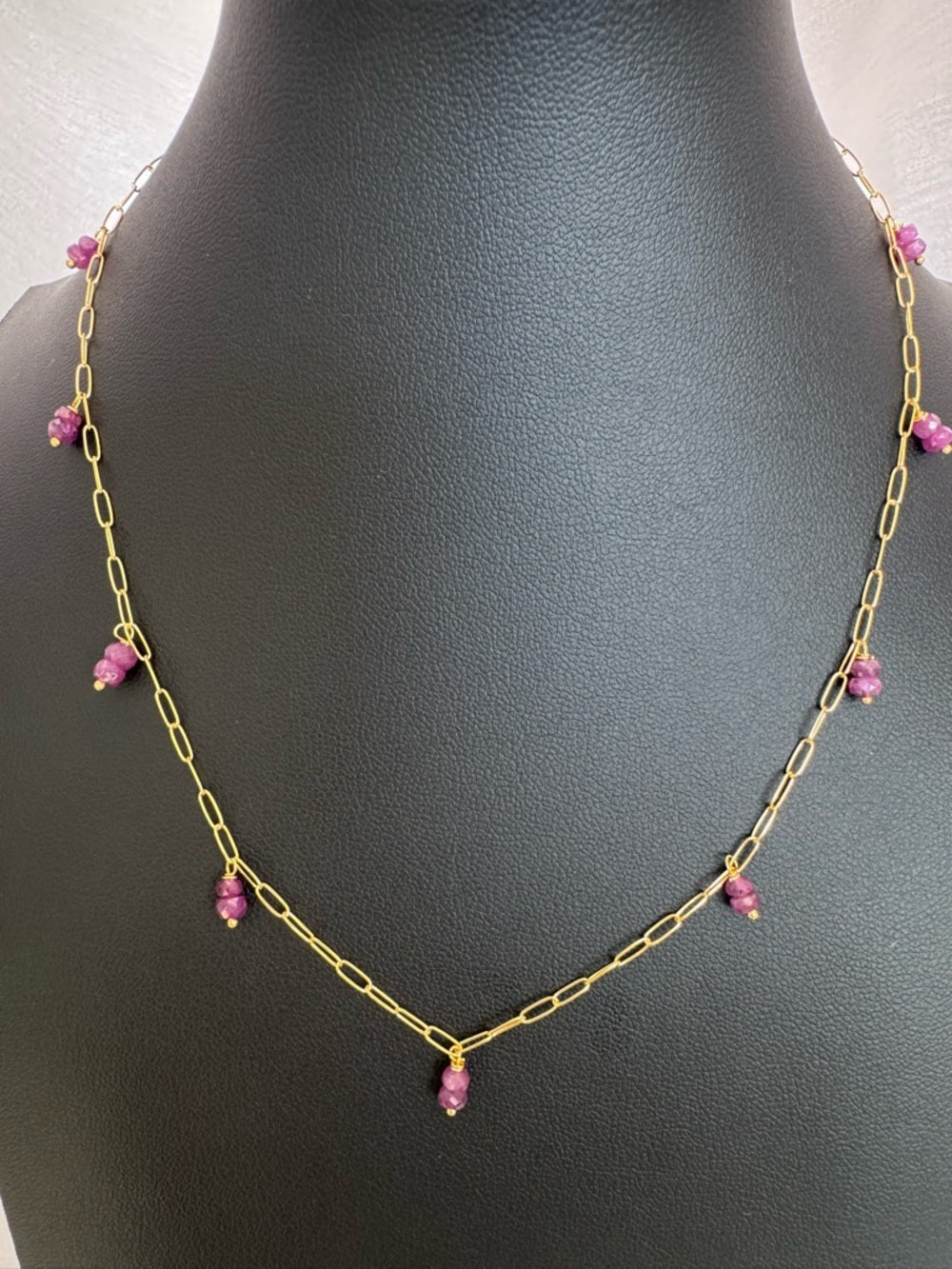 N0020 Ruby Paperclip Gold Necklace