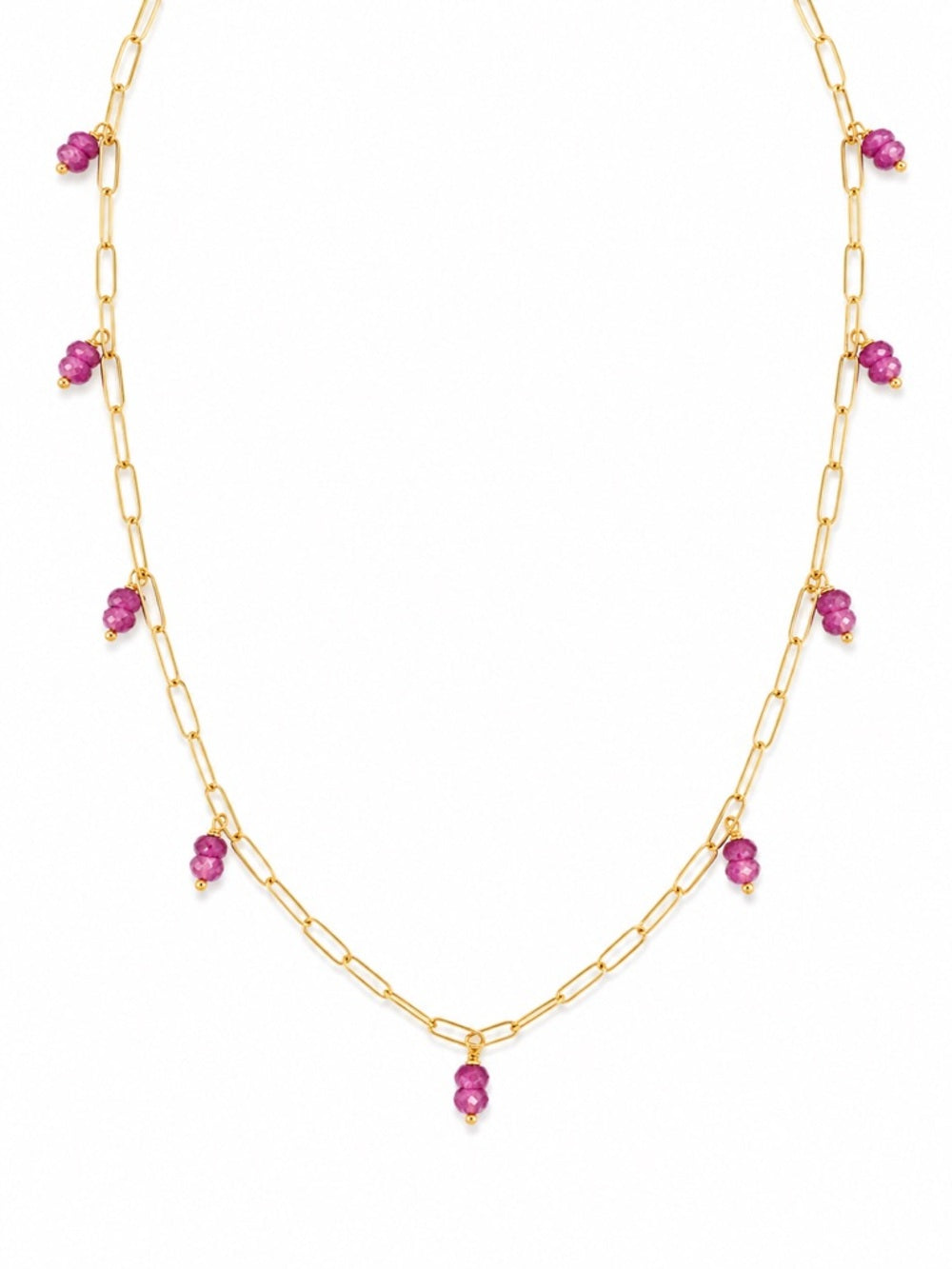 N0020 Ruby Paperclip Gold Necklace