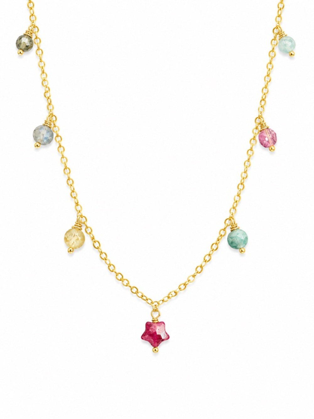 N089 Rainbow Tourmaline Star Necklace