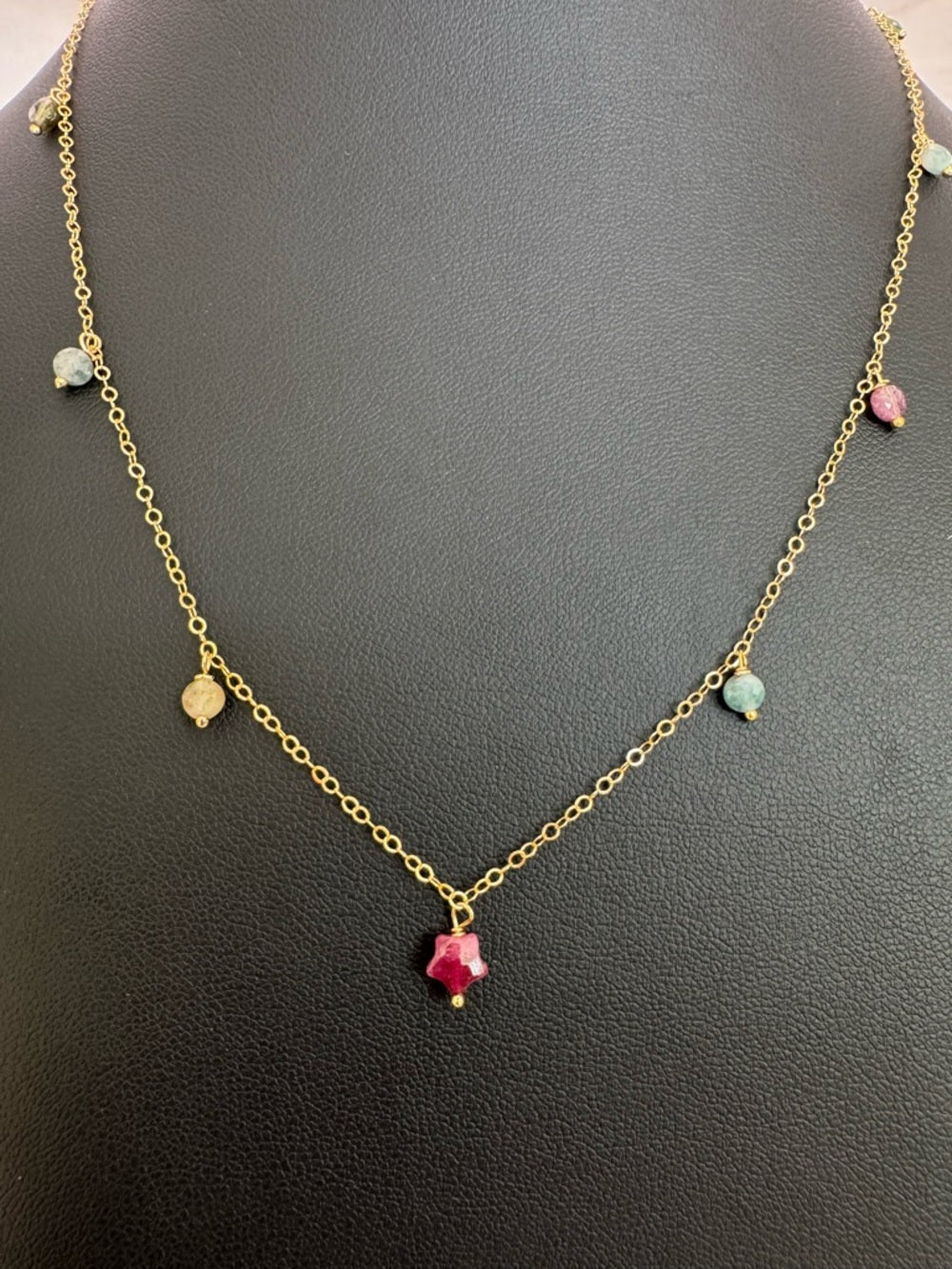 N089 Rainbow Tourmaline Star Necklace