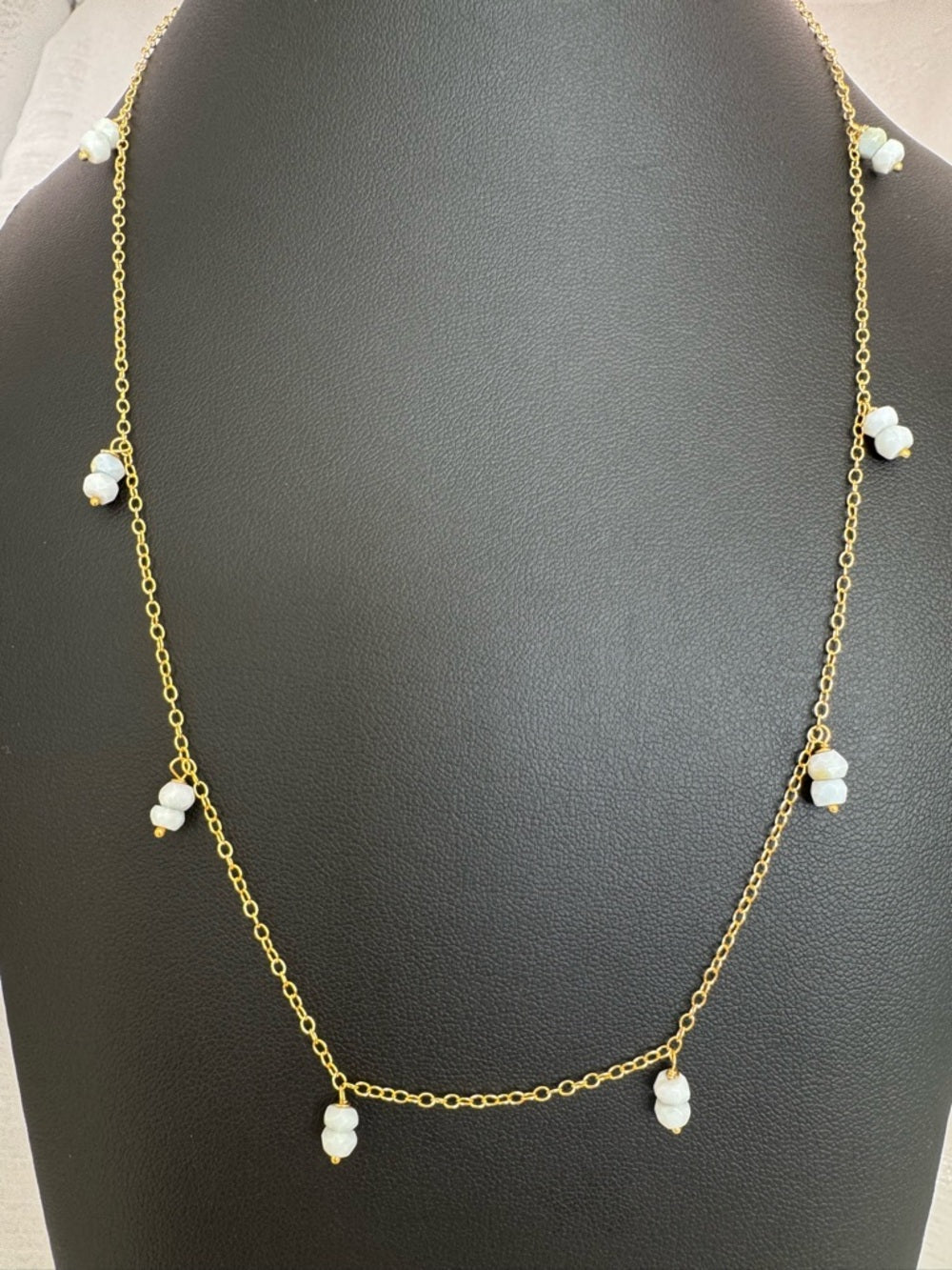 N288 Blue Opal Rondelle Gold Necklace