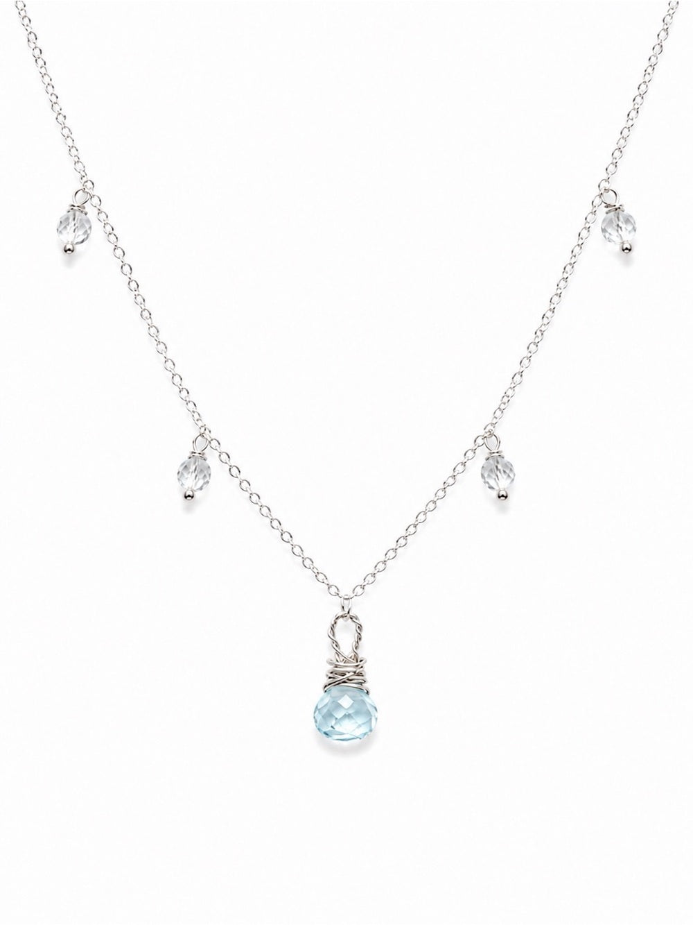 N033 Aquamarine & Clear Quartz Stationary Necklace