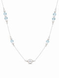 N097 Blue Topaz & Freshwater Pearl Stationary Necklace