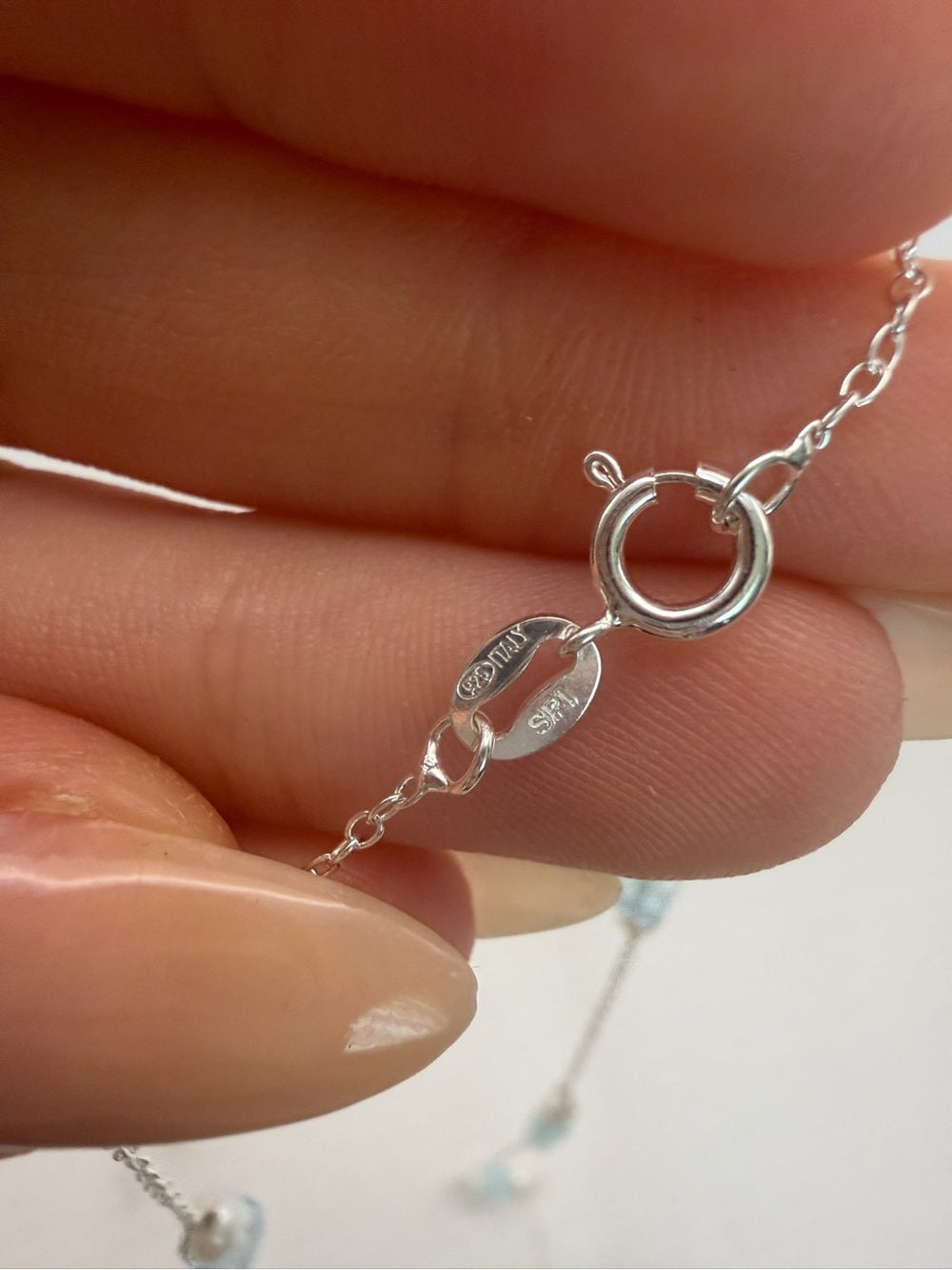 N097 Blue Topaz & Freshwater Pearl Stationary Necklace