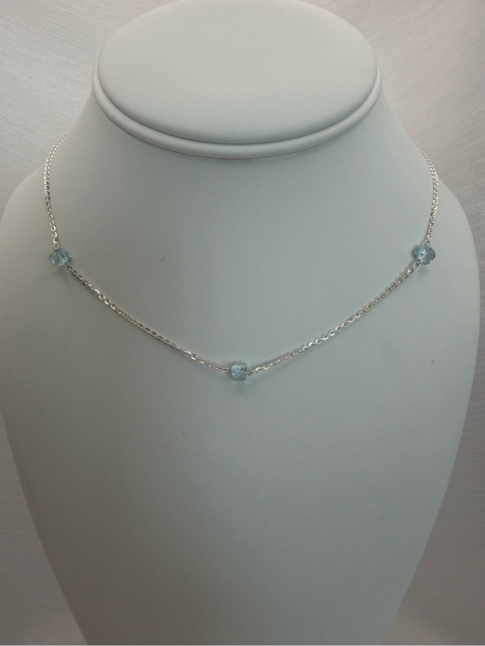 N099 Blue Topaz Triple Station Necklace
