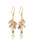 HK5007 Moonstone and Strawberry Quartz Gold Earrings
