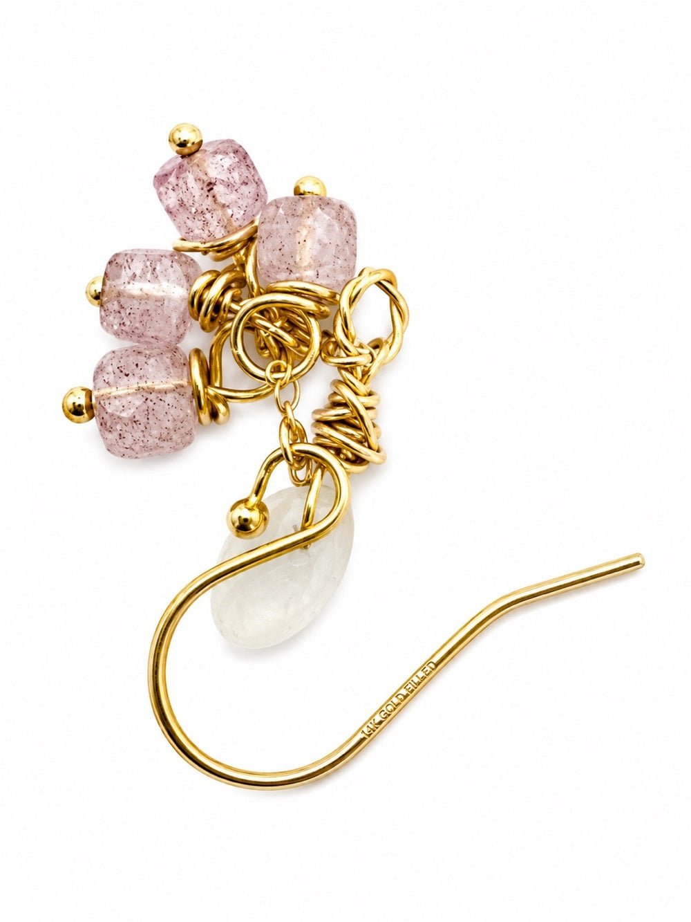 HK5007 Moonstone and Strawberry Quartz Gold Earrings