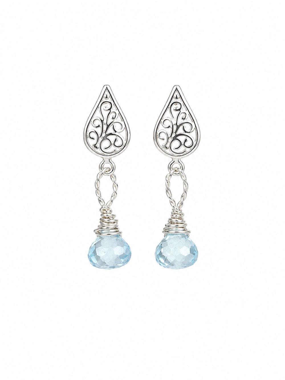 P077 Blue Topaz Lace Dangle Stud Earrings