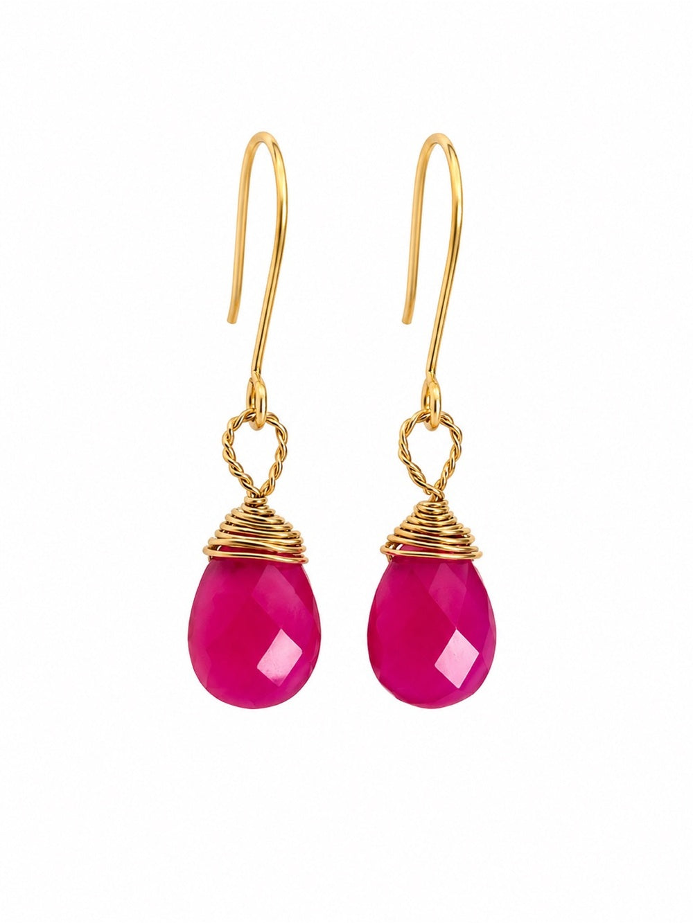 HT0500 Pink Chalcedony Teardrop Gold Earrings