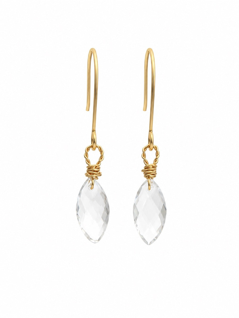 HK039 Clear Quartz Marquise Gold Earrings