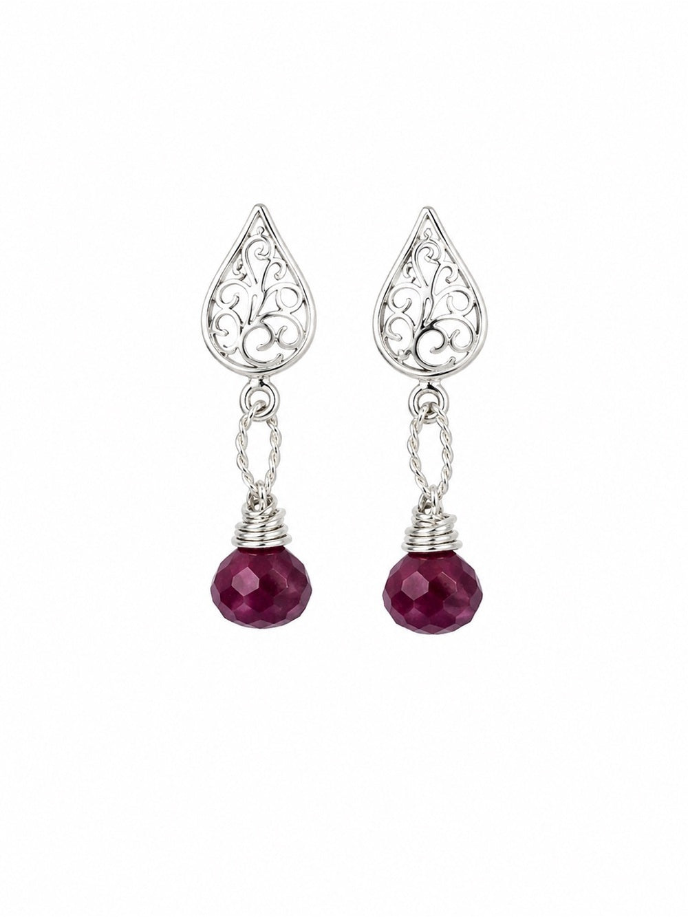 P061 Ruby Lace Teardrop Dangle Stud Earrings