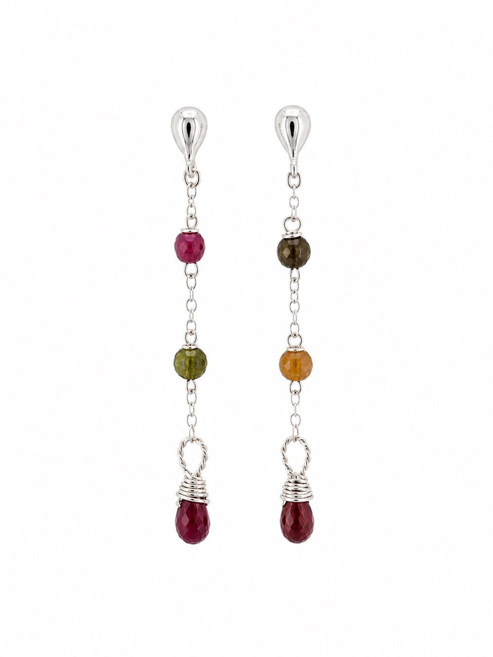 P070 Rainbow Tourmaline Stud Earrings in Silver