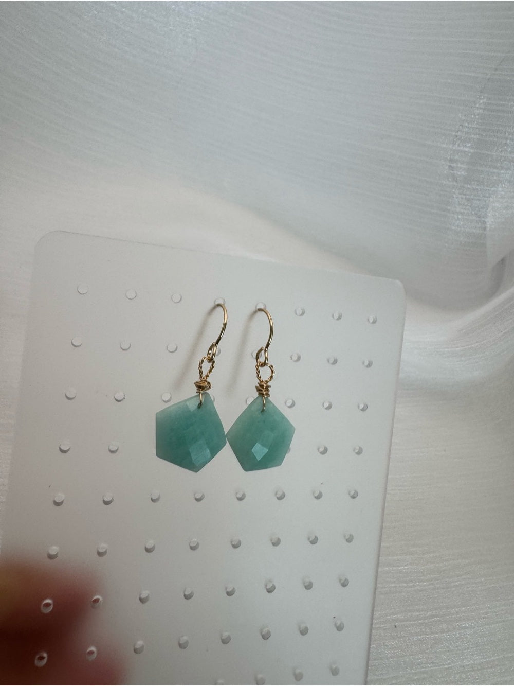HK037 Amazonite Hexagon Gold Earrings