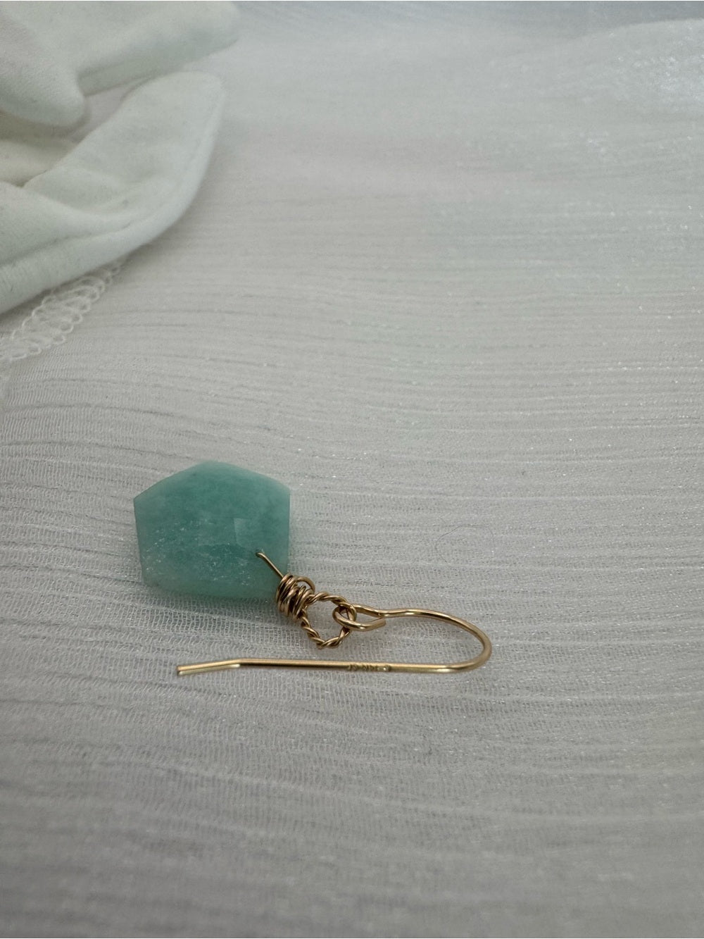 HK037 Amazonite Hexagon Gold Earrings