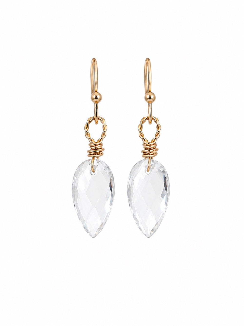 HK082 Clear Quartz Marquise Gold Hook Earrings