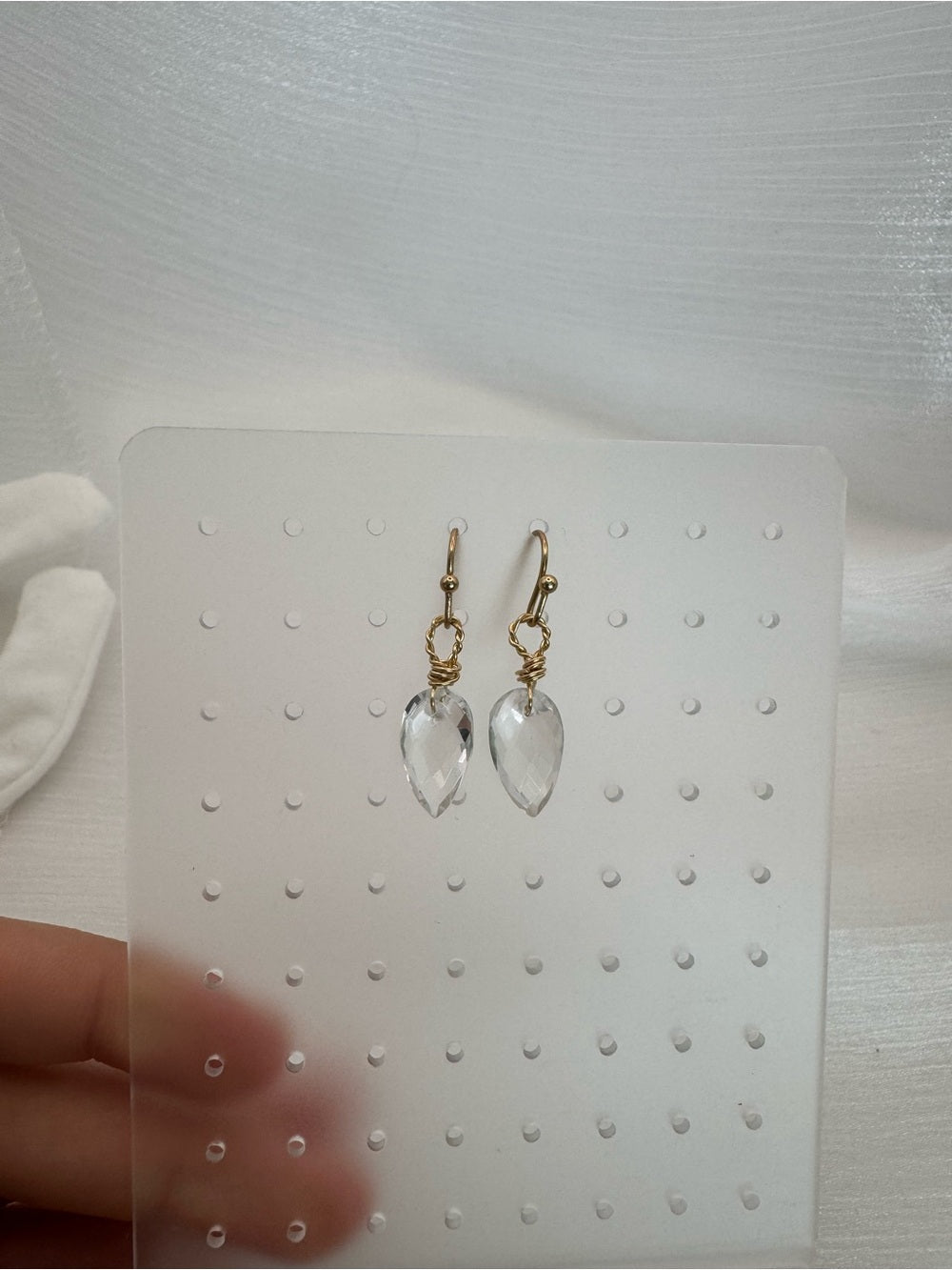 HK082 Clear Quartz Marquise Gold Hook Earrings