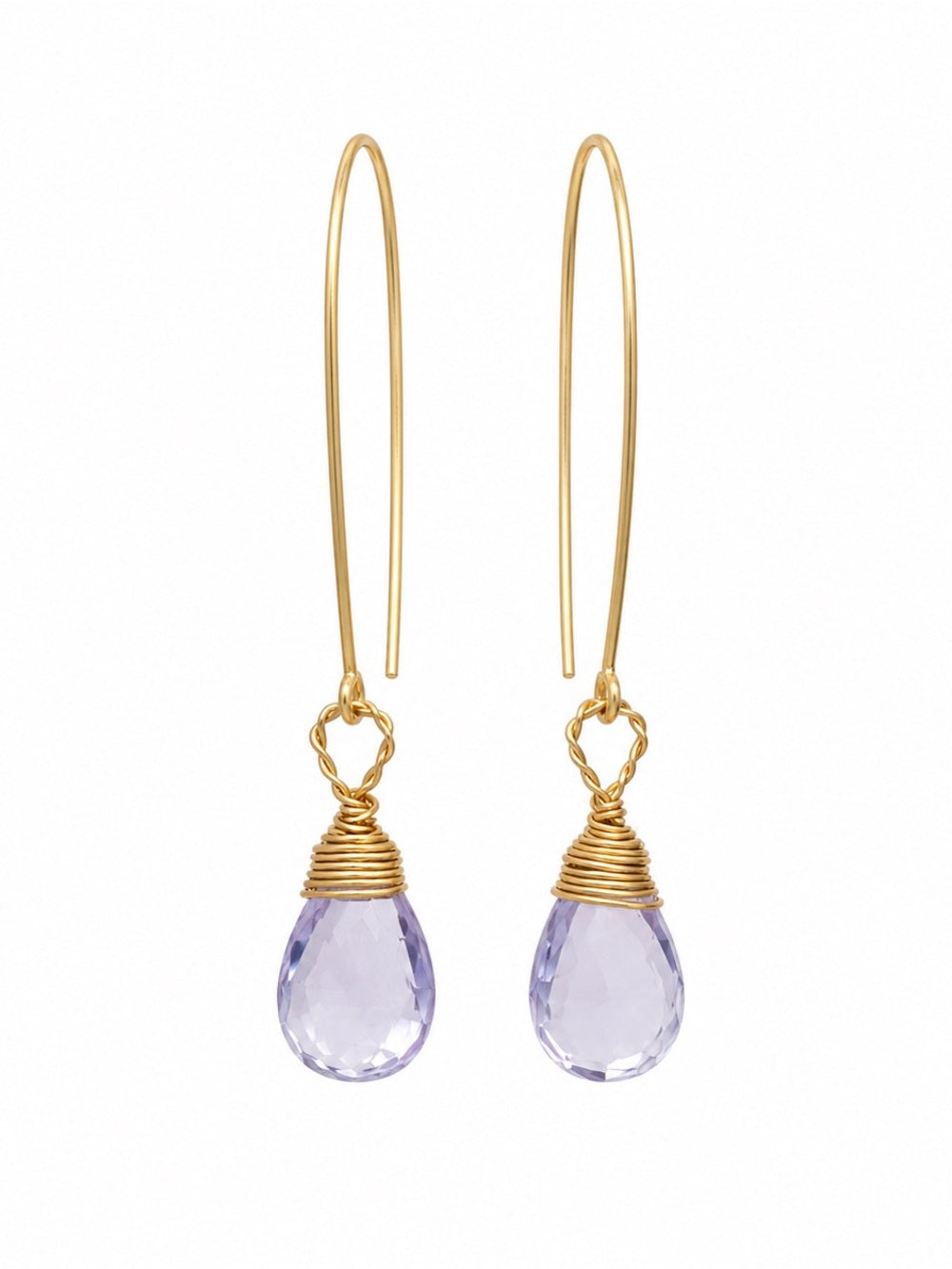 HT218 Lavender Quartz Gold Earrings