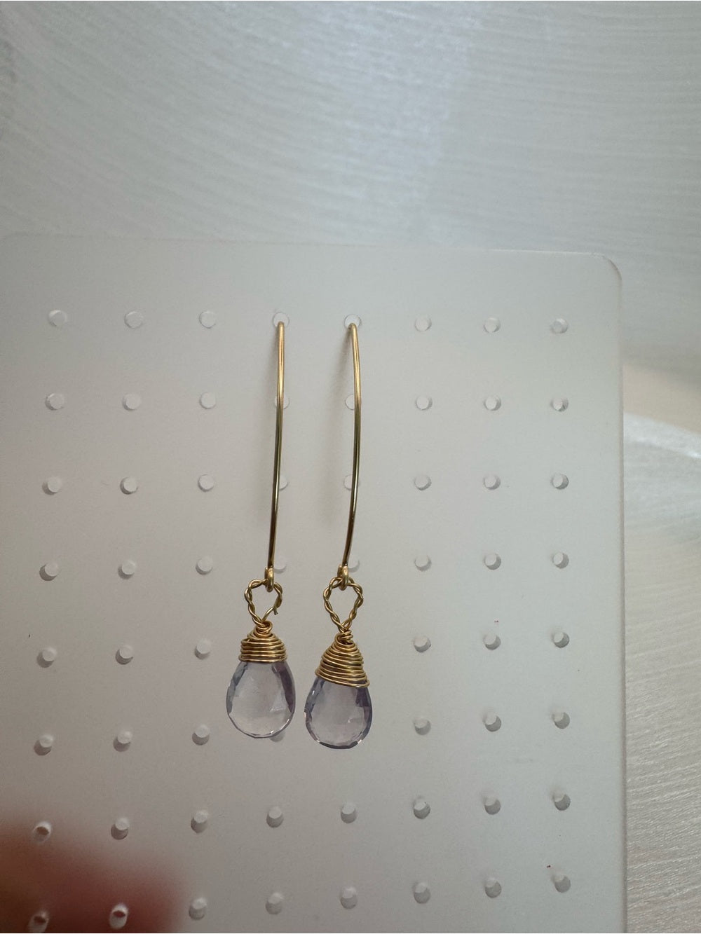 HT218 Lavender Quartz Gold Earrings