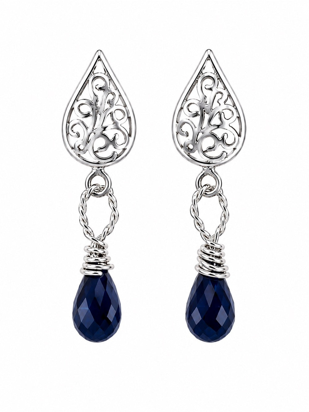 P062 Sapphire Lace Teardrop Stud Earrings