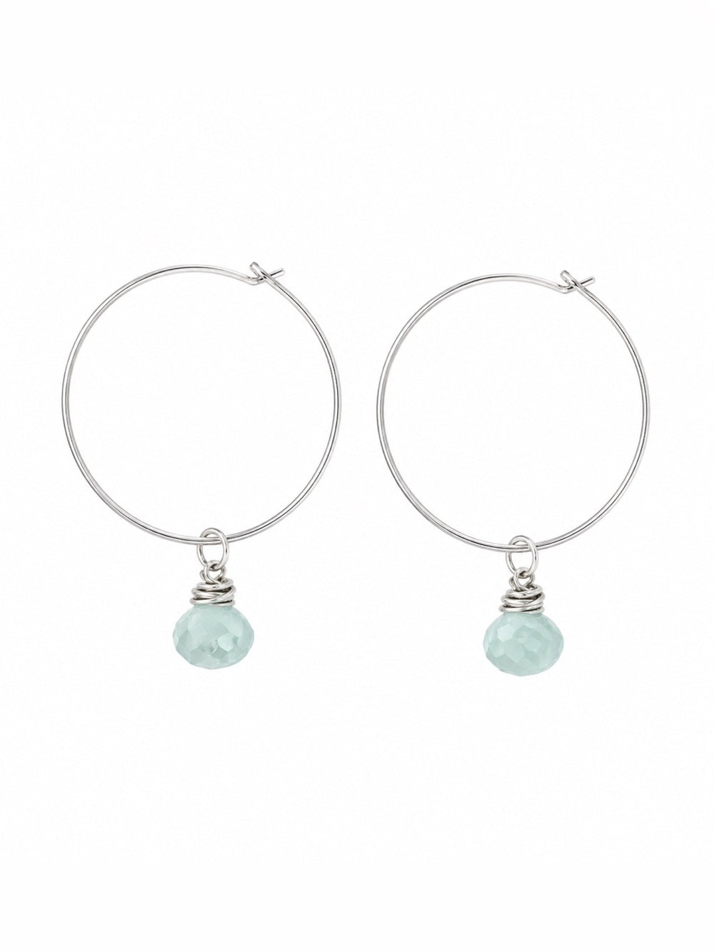 HP0015 Aquamarine Onion Cut Silver Hoops