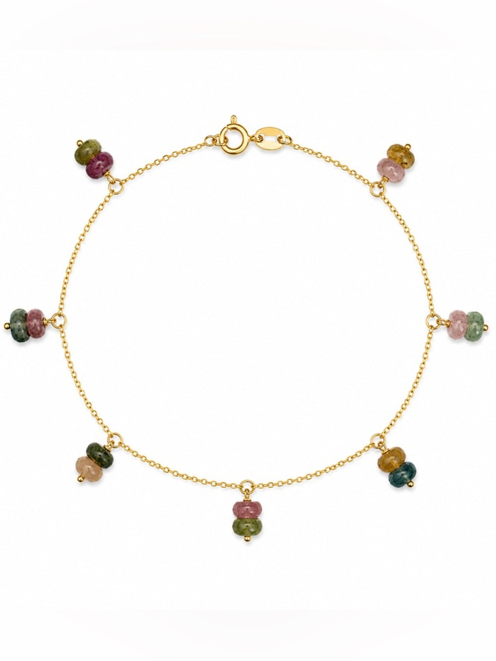 B304 Rainbow Tourmaline Rondelle Gold Bracelet