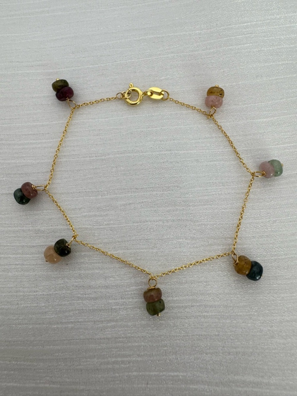 B304 Rainbow Tourmaline Rondelle Gold Bracelet