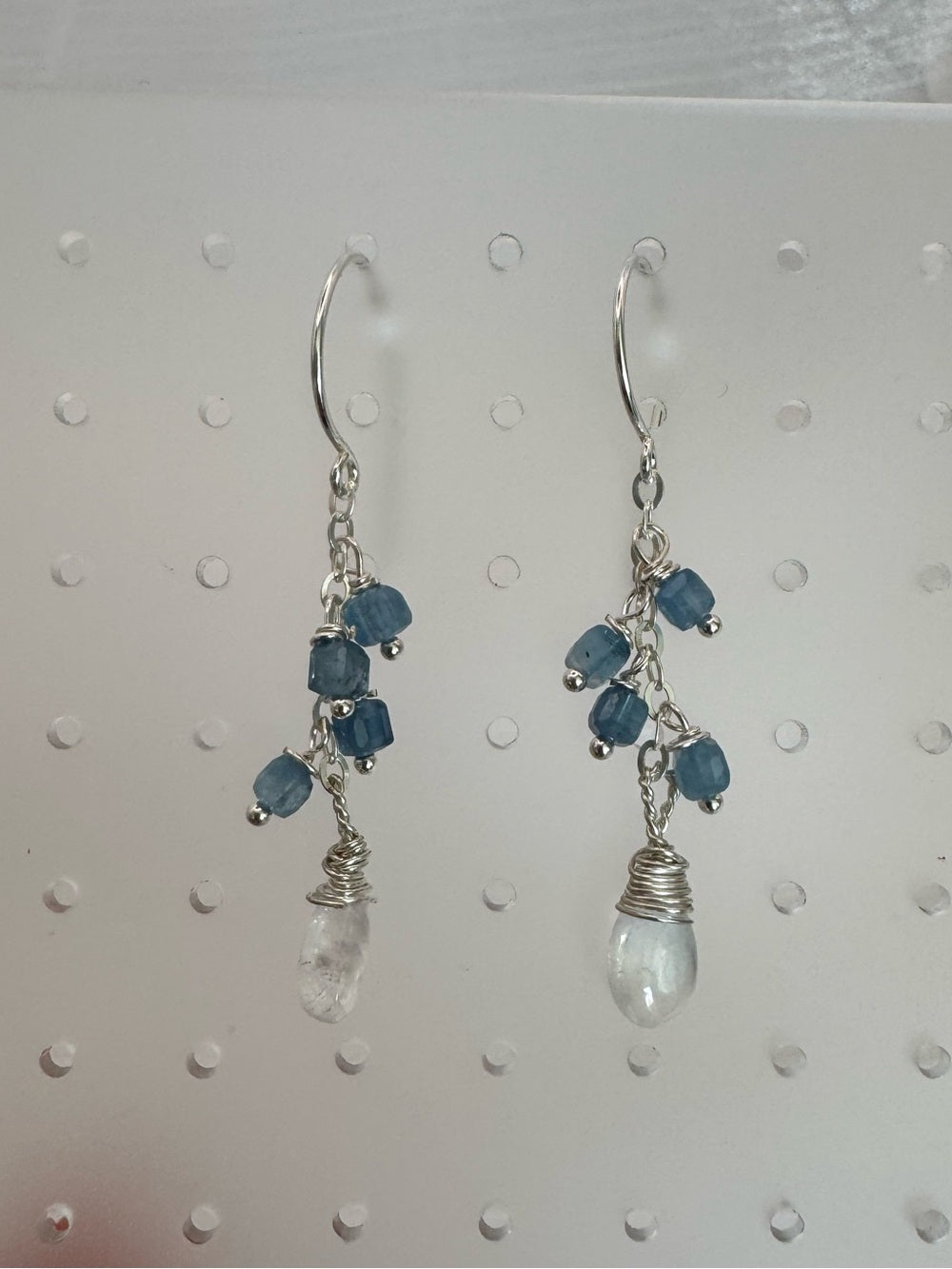 HK217 Aquamarine Moonstone Hook Earrings
