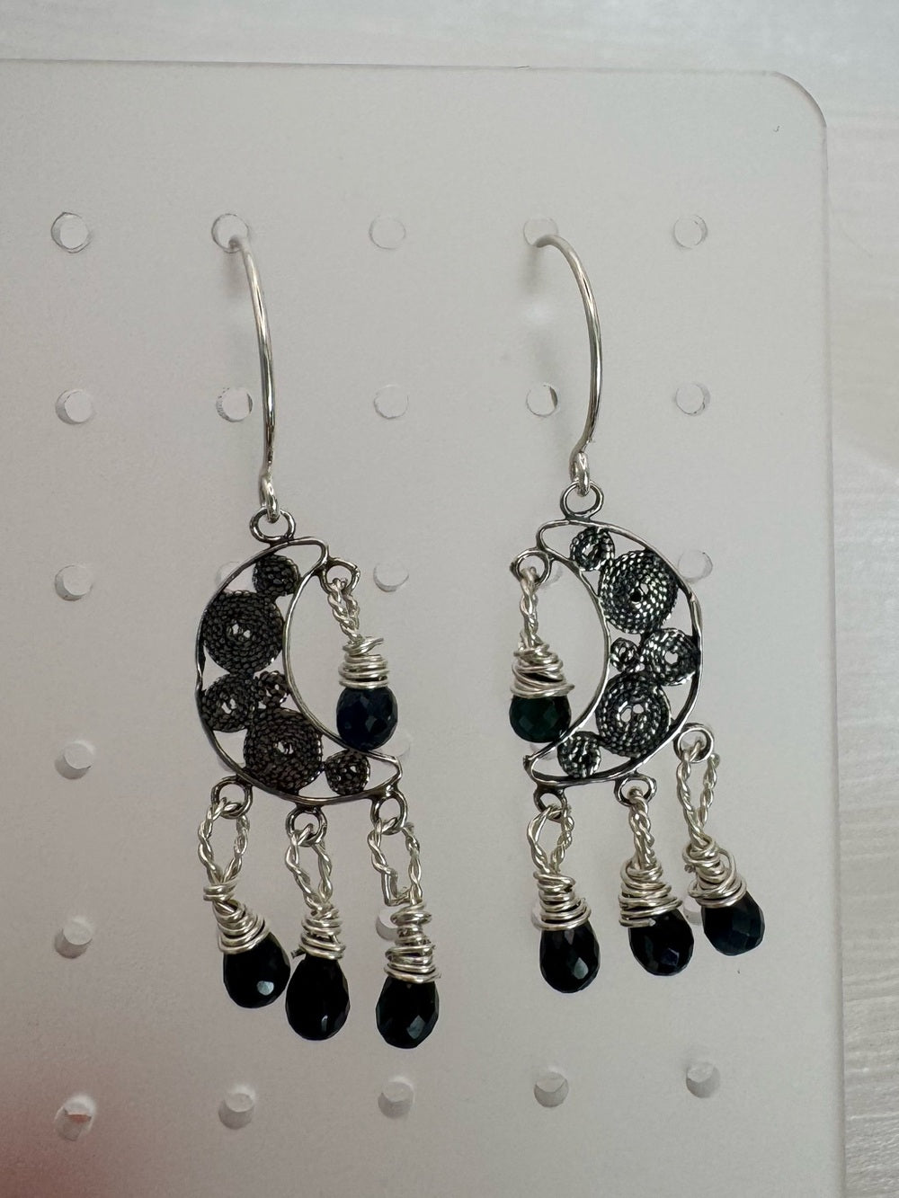HK068 Sapphire Moon Hook Earrings