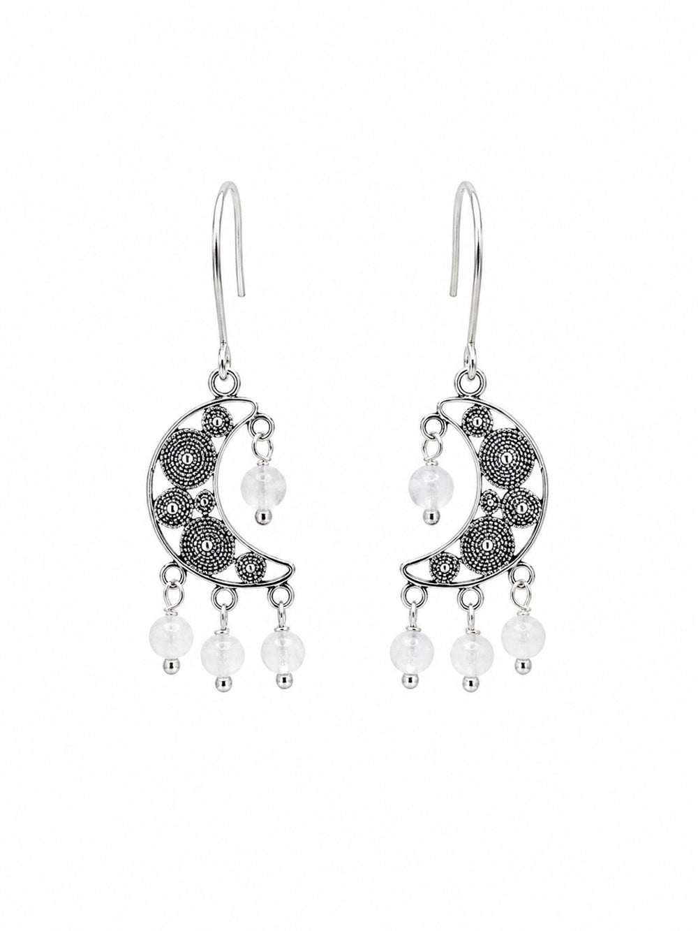 HK092 Moonstone Moon Hook Earrings