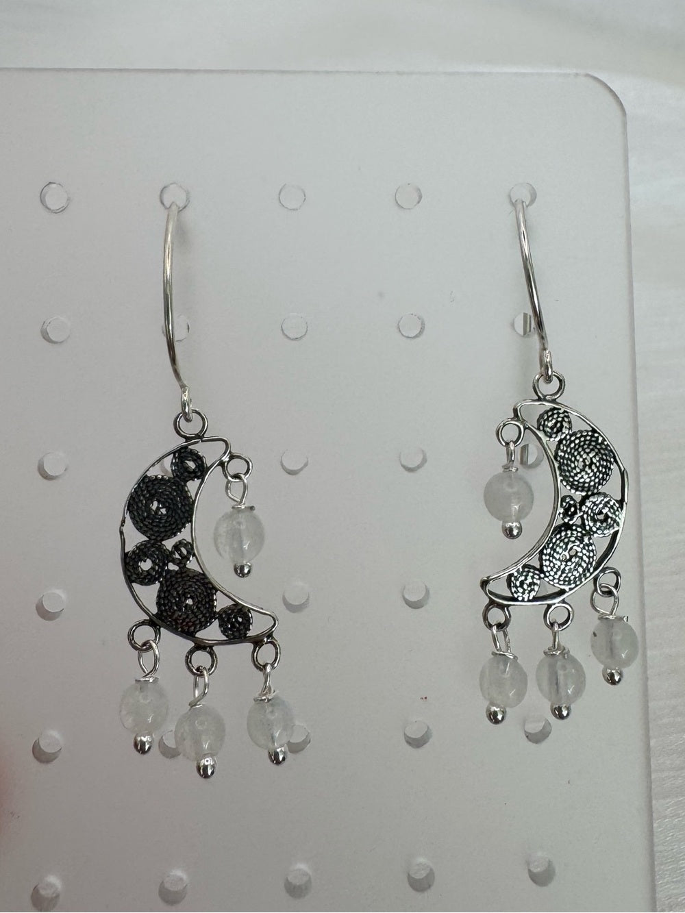 HK092 Moonstone Moon Hook Earrings
