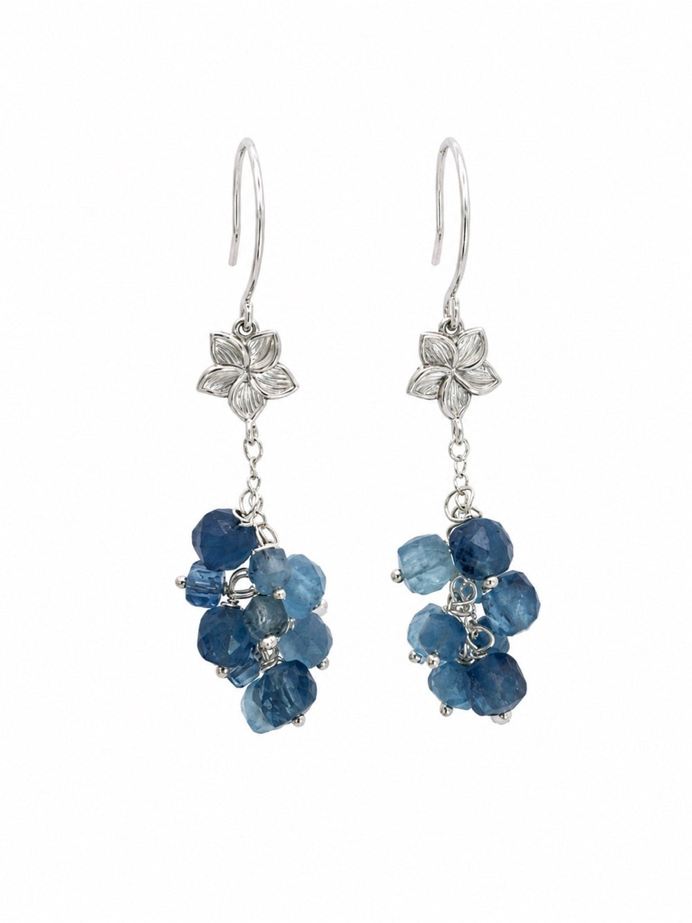 HK171 Aquamarine Flower Hook Earrings