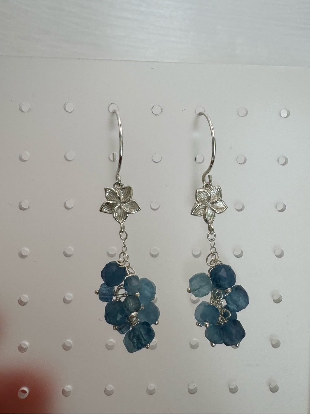 HK171 Aquamarine Flower Hook Earrings