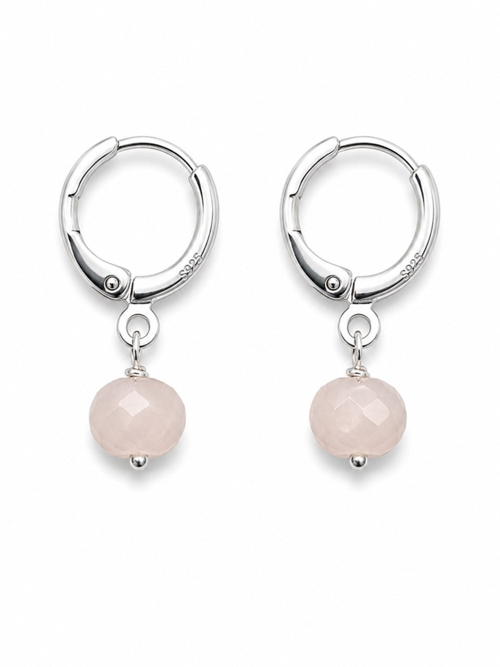 HG24801 Rose Quartz Silver Huggies