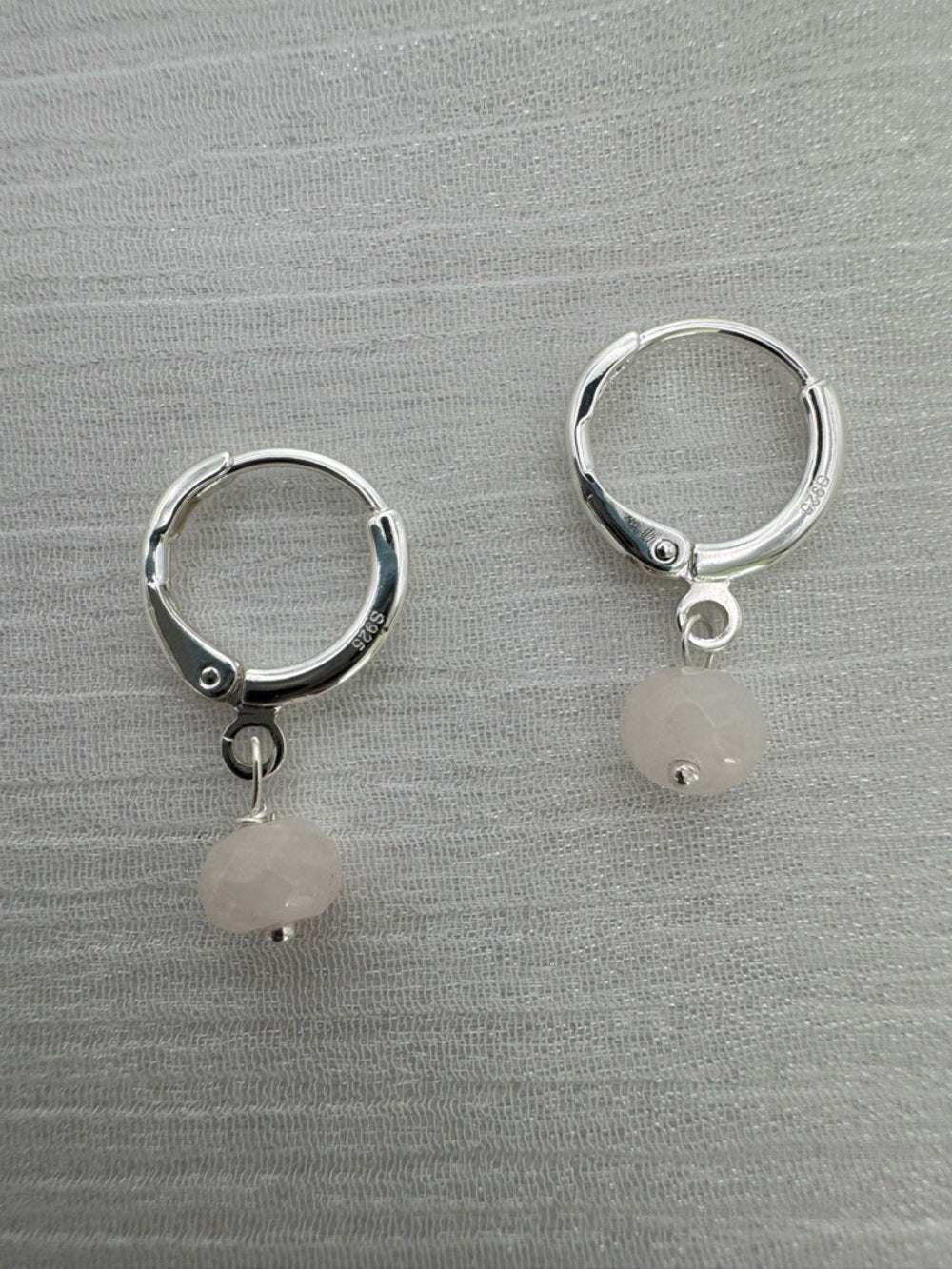 HG24801 Rose Quartz Silver Huggies