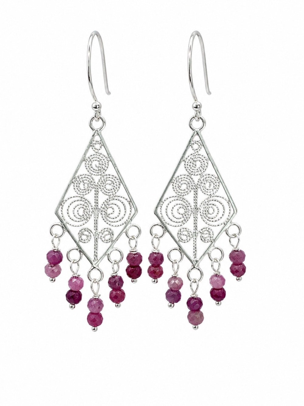 HK067 Pink Ruby Chandelier Hook Earrings