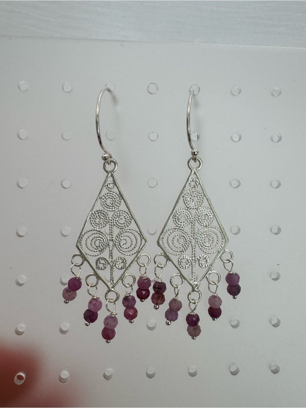 HK067 Pink Ruby Chandelier Hook Earrings